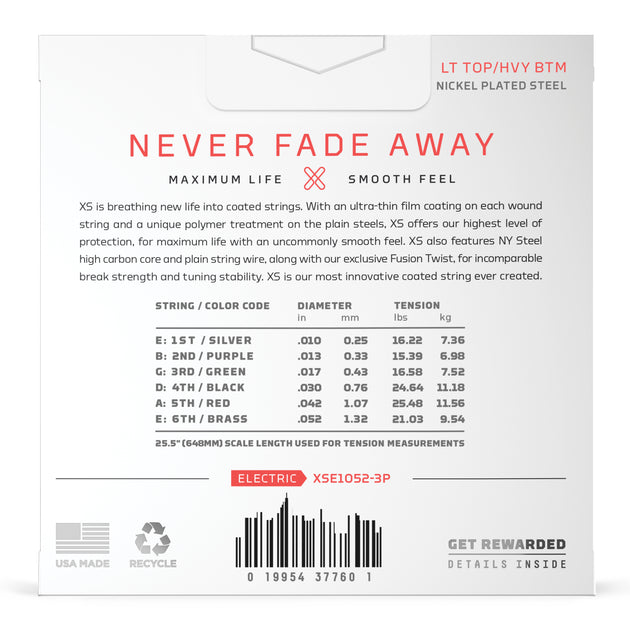 D'Addario XS ELECTRIC GUITAR STRINGS NICKEL, LT/HVY BOTTOM (3PACK