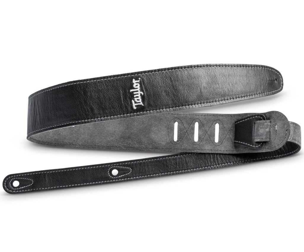 Taylor Strap,Black Leather,Suede Back,2.5" Black Leather,Silver Logo