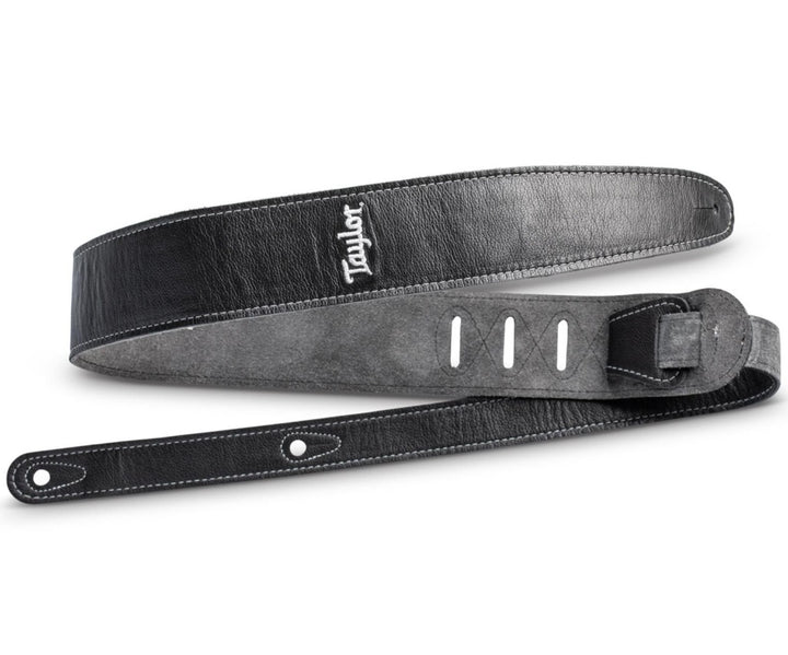 Taylor Strap,Black Leather,Suede Back,2.5" Black Leather,Silver Logo