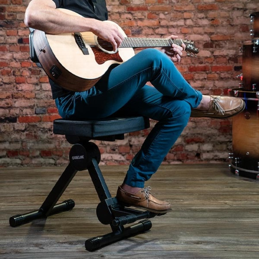 Quiklok Adjustable Musicians Stool with Back and Footrest (Black)