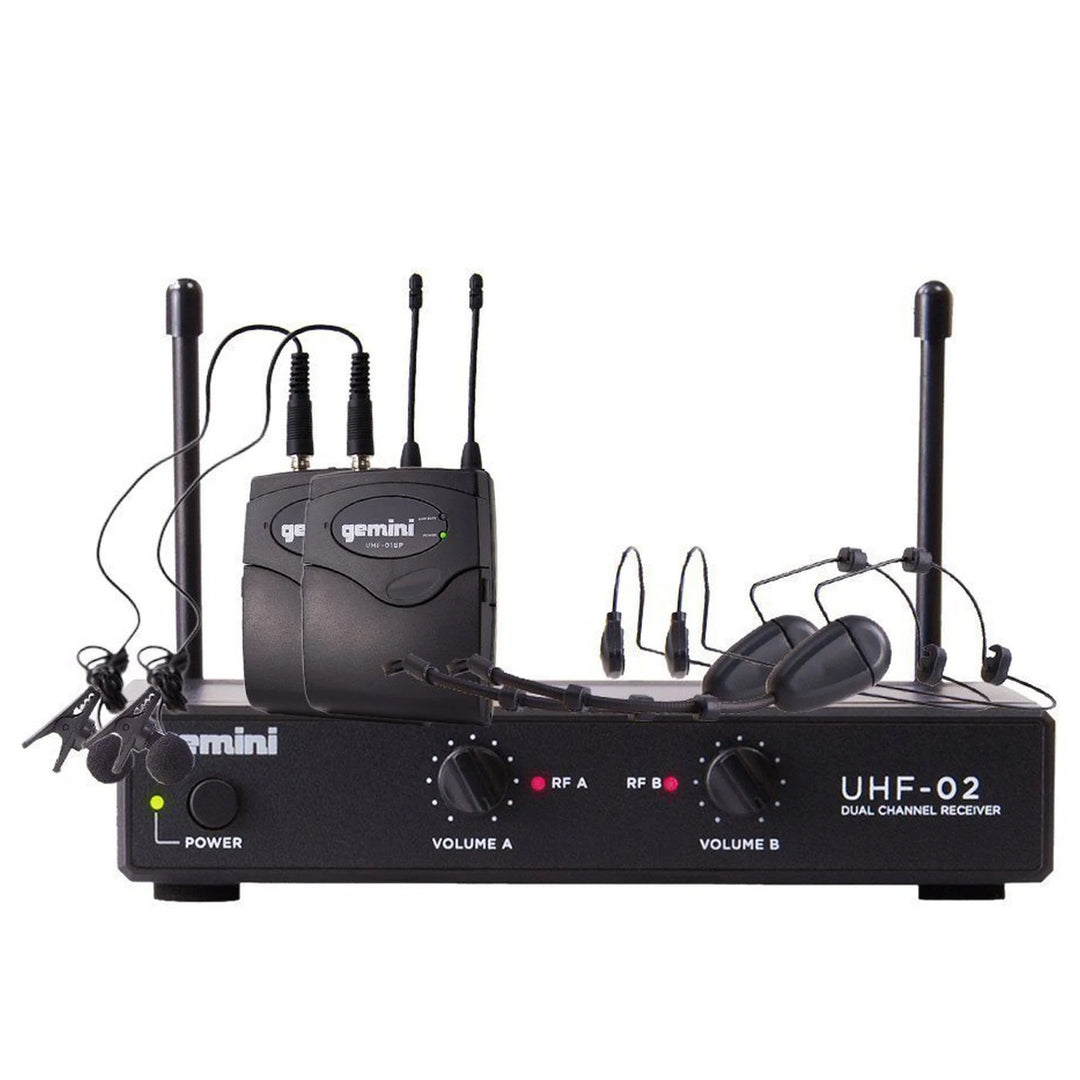 Gemini UHF-02HL Dual-Channel UHF Wireless Microphone System - Lavalier / Headset (S12 517.6+521.5)