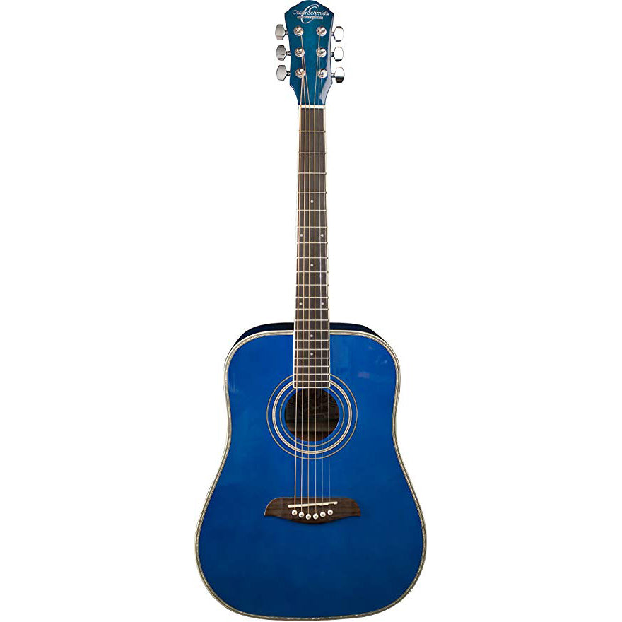 Oscar Schmidt OGHSTBL-A Acoustic Guitar 1/2 Size Dreadnought Trans Blue
