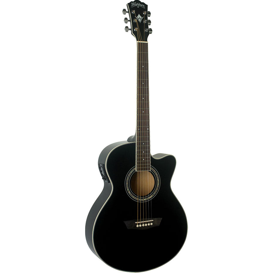 Washburn EA12B-A Festival Mini Jumbo w/Cutaway/Pickup,Black Basswood Top, Basswood Back & Sides