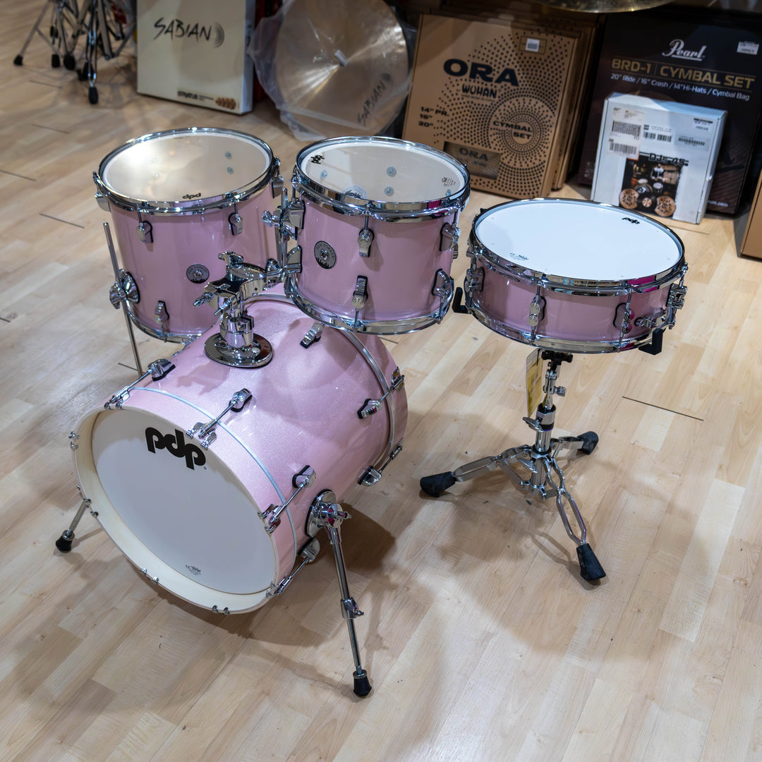 PDNY1604PR- PDP New Yorker 4-Piece Kit FinishPly Shell Pack (14x16 w/ BDM, 8x10, 12x13FT, 5x14 Snare) - Pale Rose Sparkle