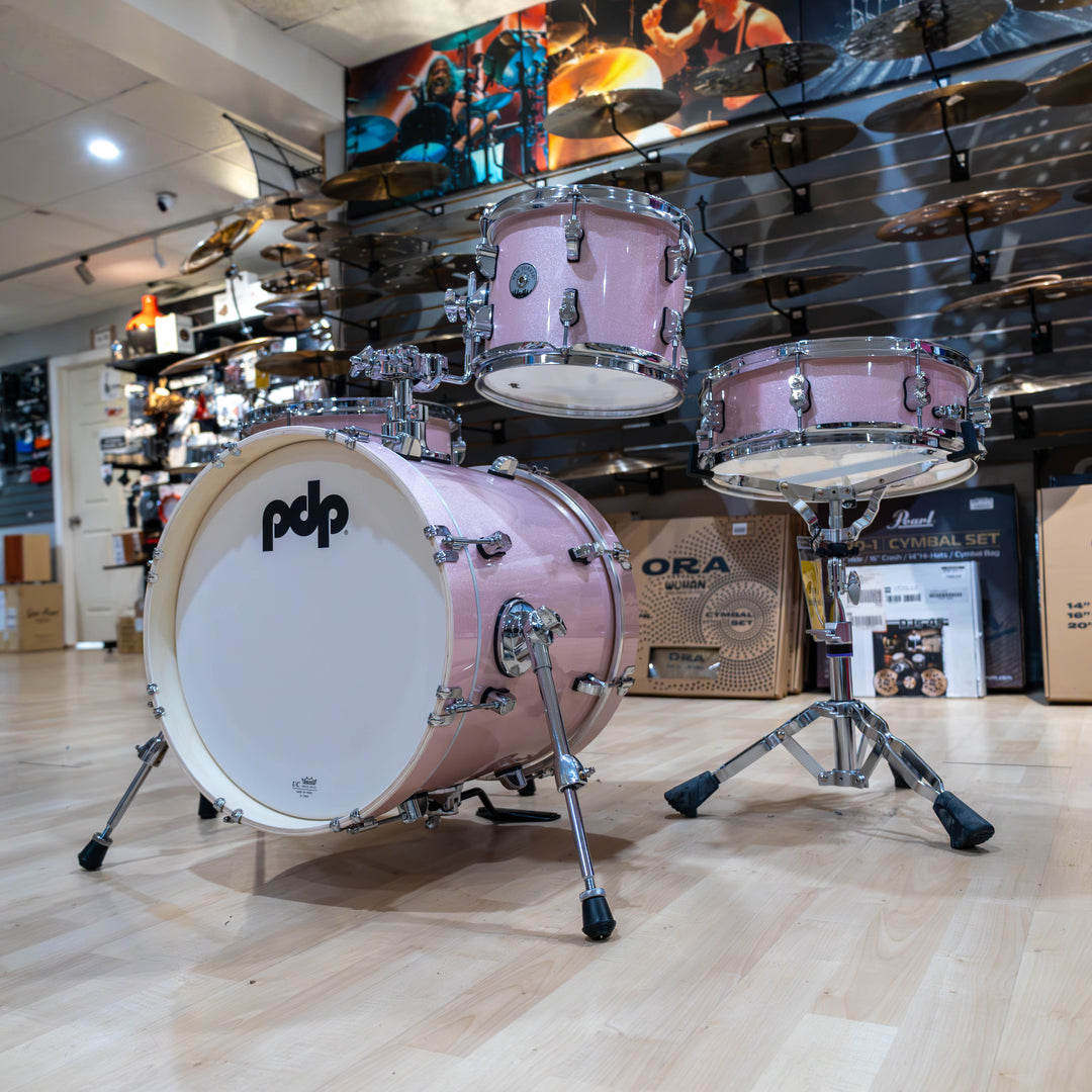 PDNY1604PR- PDP New Yorker 4-Piece Kit FinishPly Shell Pack (14x16 w/ BDM, 8x10, 12x13FT, 5x14 Snare) - Pale Rose Sparkle