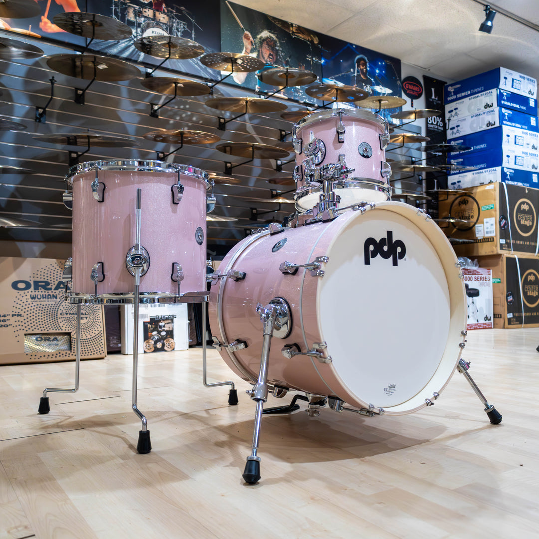 PDNY1604PR- PDP New Yorker 4-Piece Kit FinishPly Shell Pack (14x16 w/ BDM, 8x10, 12x13FT, 5x14 Snare) - Pale Rose Sparkle