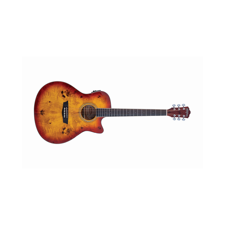 Washburn DFBACEA Deep Forest Grand Auditorium Cutaway, Poplar Burl Top, Okoume Back & Sides, Amber Fade Gloss
