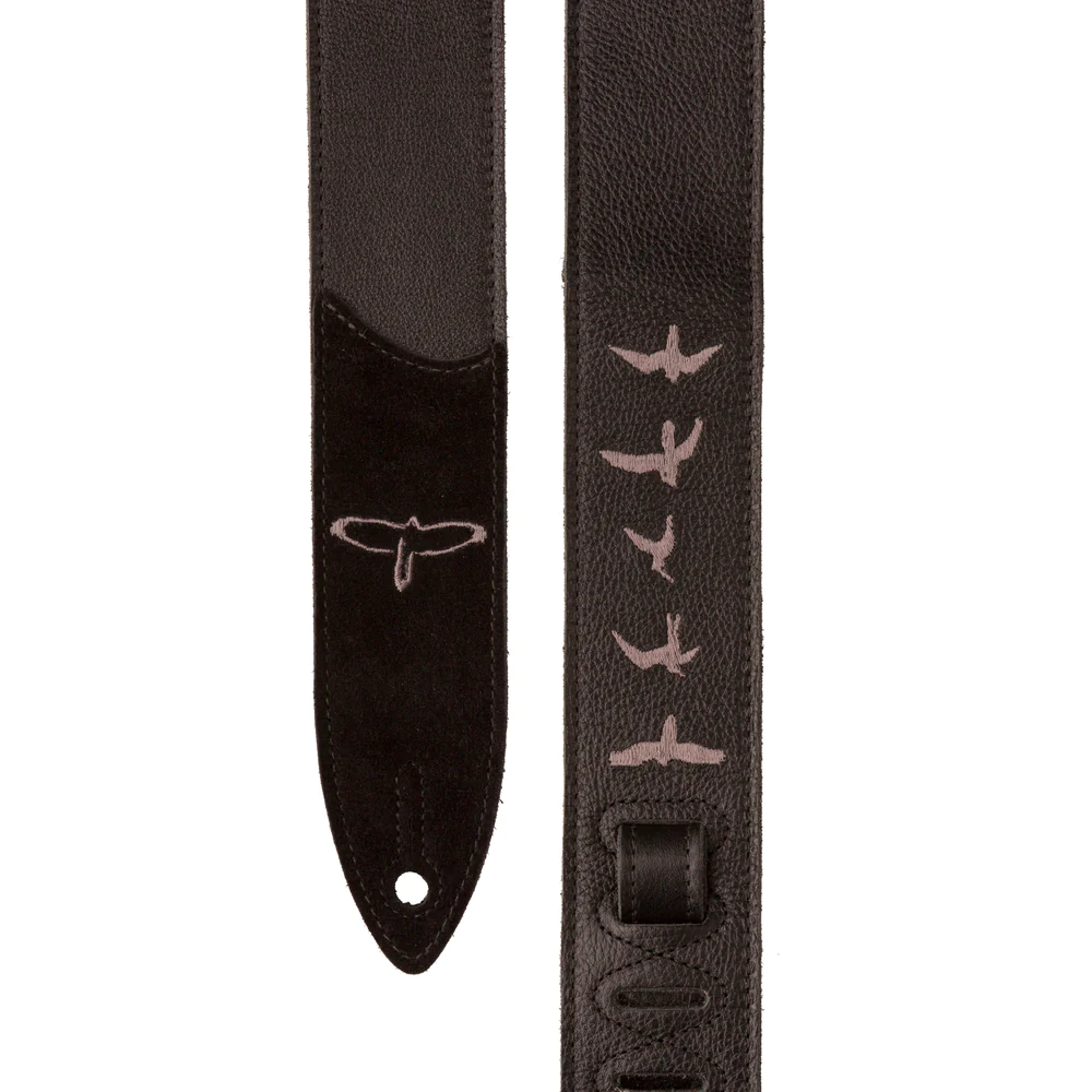 PRS Premium Leather 2" Strap Embroidered Birds - Worn Black