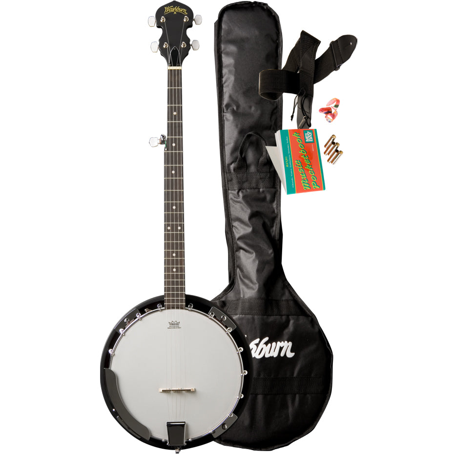 Washburn B8K-A Banjo Pack w/Bag/Strap/Picks/Book,Remo Top, Mahogany Body