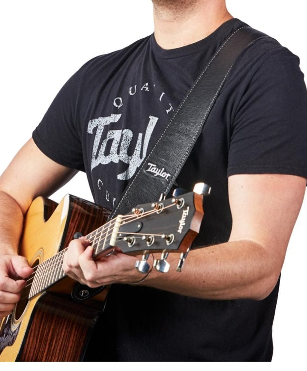 Taylor Strap,Black Leather,Suede Back,2.5" Black Leather,Silver Logo