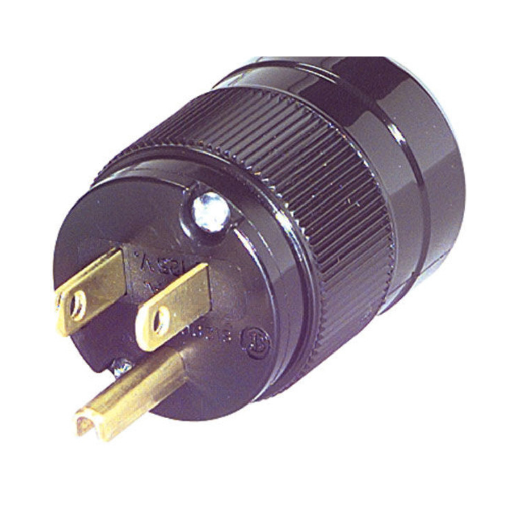 Marinco 5266BL 15amp Male Inline U-Ground Straight Blade Plug (Black)