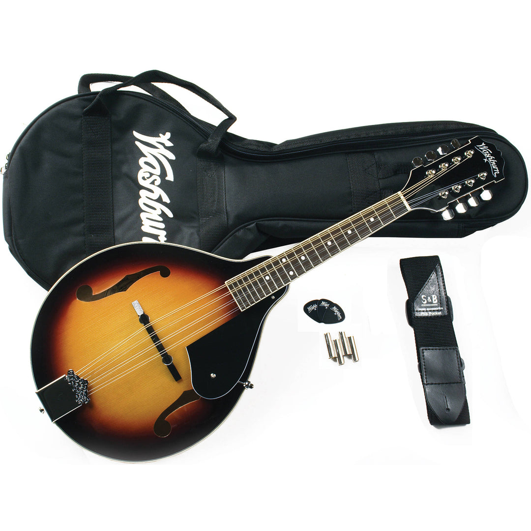 Washburn M1K-A Mandolin Pack w/Bag/Strap/Picks/Pitchpipe,Tobacco Burst Spruce Top, Maple Back & Sides
