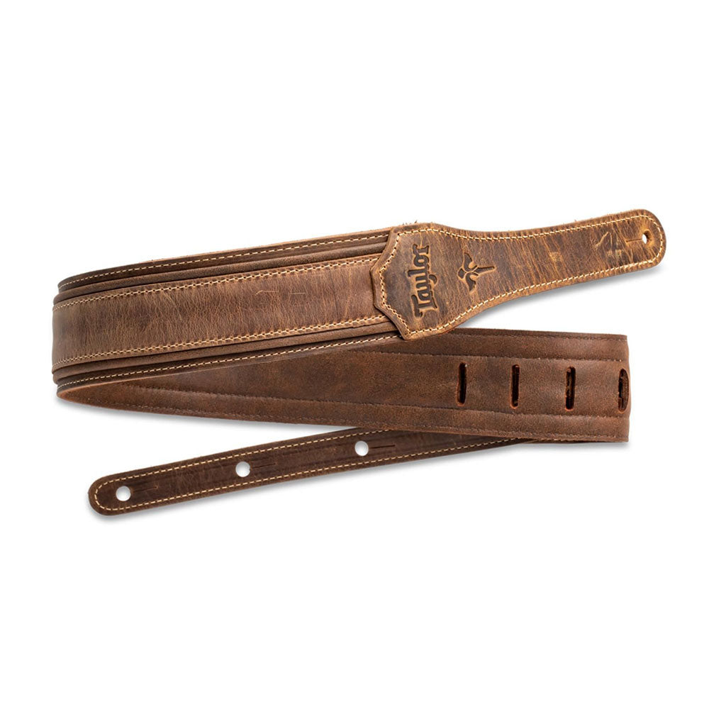 Taylor Wings Distressed Leather Guitar Strap, 2.5" - Dark Brown Leather