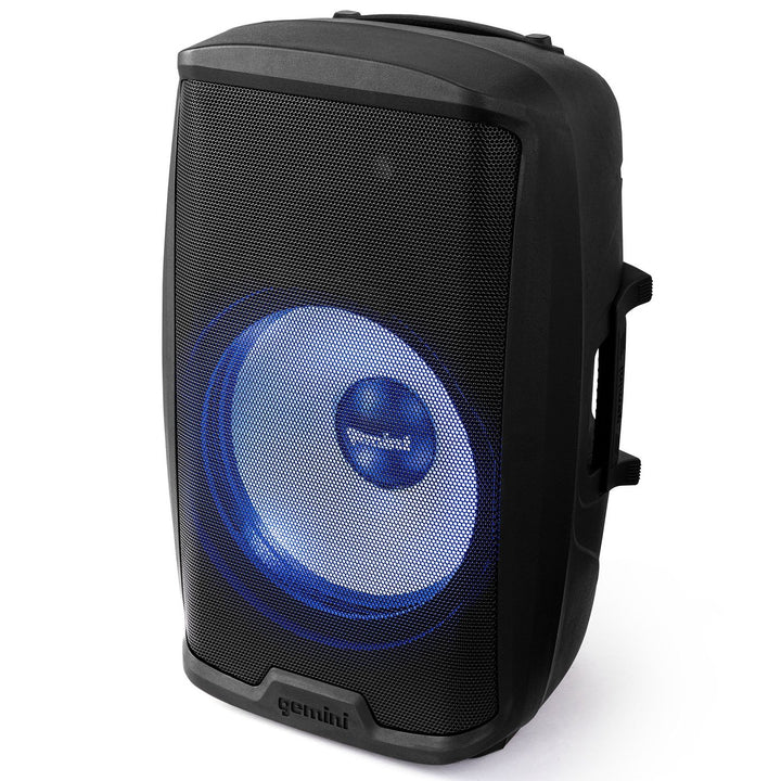 Gemini AS-21 Active 15” Powered Speaker w/ Bluetooth & Party Light (Pack Includes Speaker Stand & Microphone)