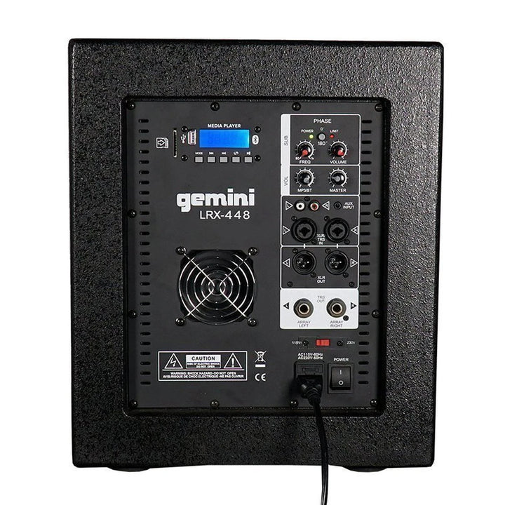 Gemini LRX-448 Line Array PA Speaker System - 4x 4.5” Quad Array Speakers & 12” Subwoofer w/ Stands