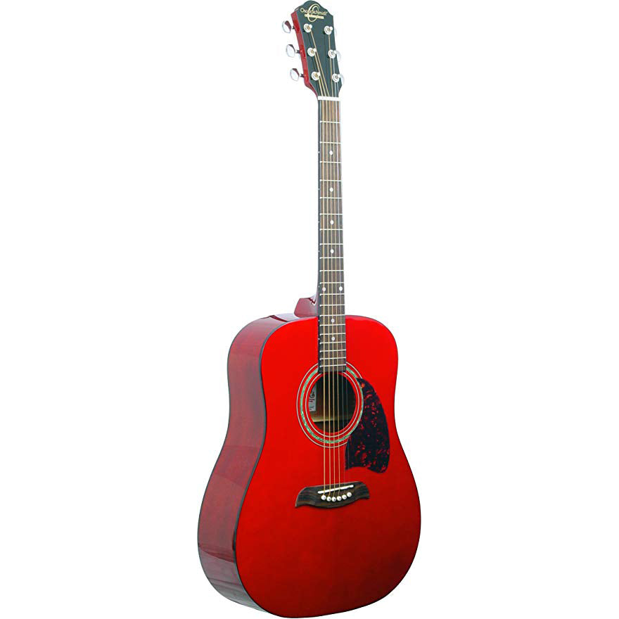 Oscar Schmidt OG2TR-A Acoustic Guitar Dreadnought Trans Red