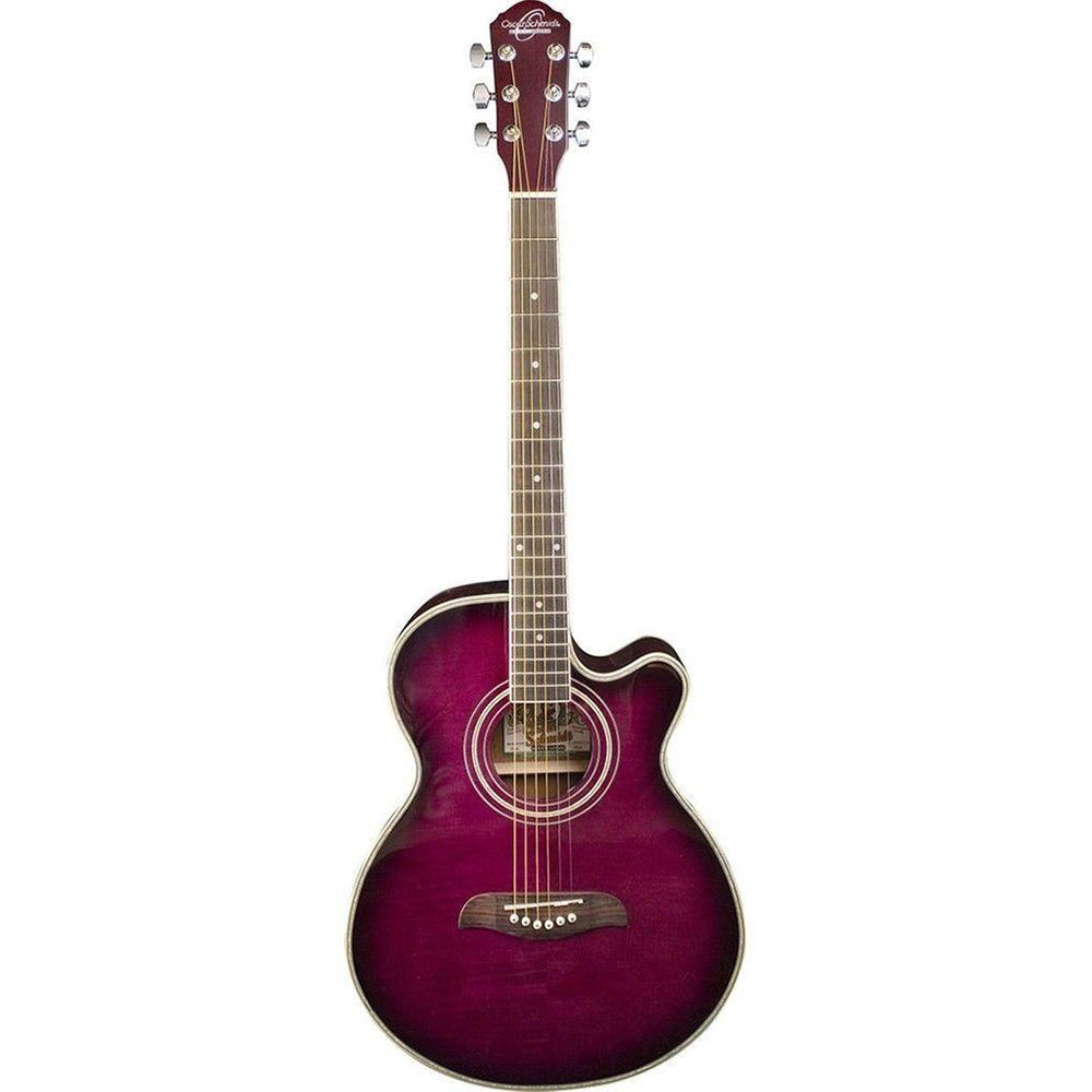 Oscar Schmidt OG10CEFTPB-A Acoustic Guitar Concert Size Thin Body FlameTrans Puple