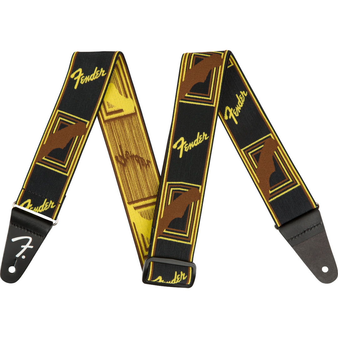 Fender Weighless 2” Monogrammed Guitar Strap - Black / Yellow / Brown
