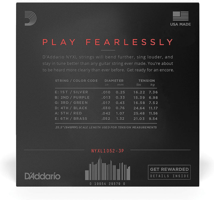 D'Addario NYXL1052-3P - NYXL Electric Guitar Strings, Light/Heavy 10-52 (3-Pack)