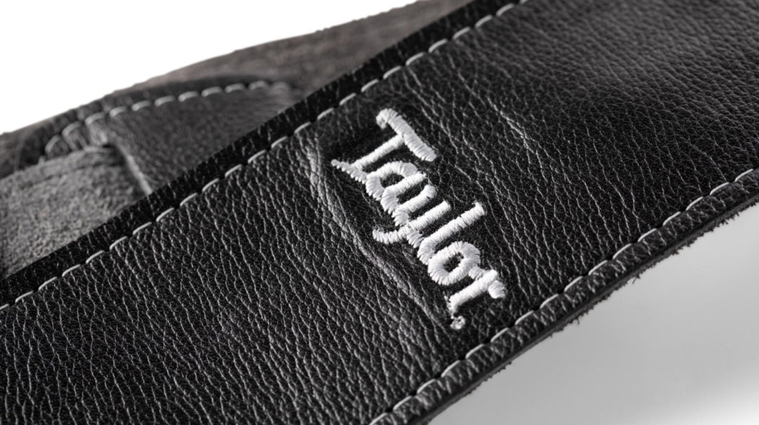Taylor Strap,Black Leather,Suede Back,2.5" Black Leather,Silver Logo