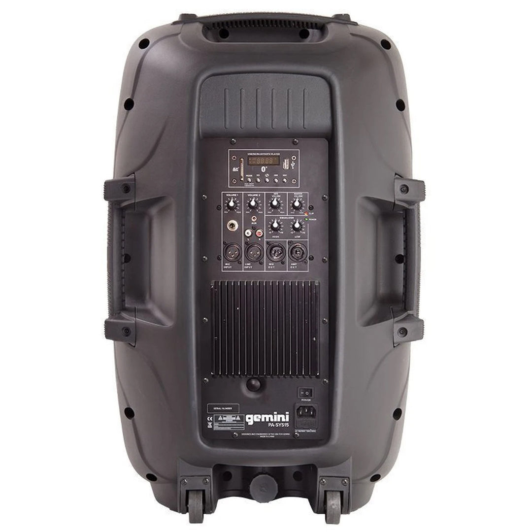 Gemini PA-SYS15 Live Sound PA System - 2x 15” Speakers w/ Media Player, Speaker Stands & Microphone