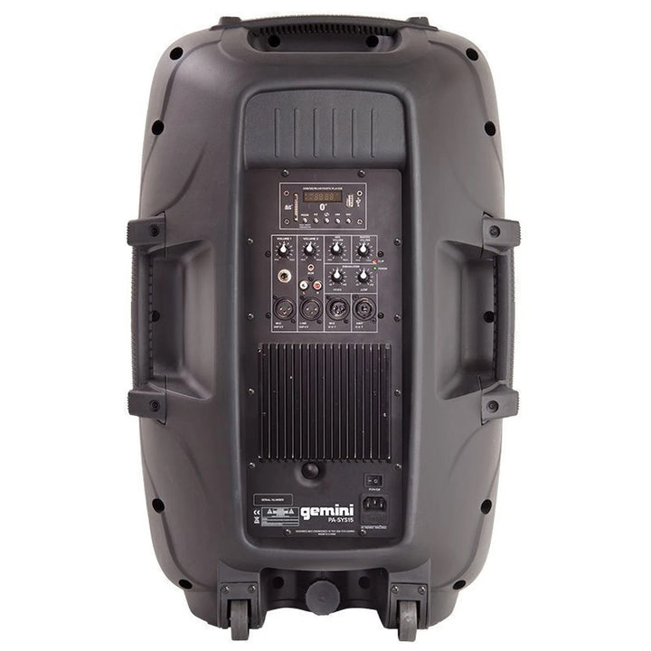 Gemini PA-SYS15 Live Sound PA System - 2x 15” Speakers w/ Media Player, Speaker Stands & Microphone