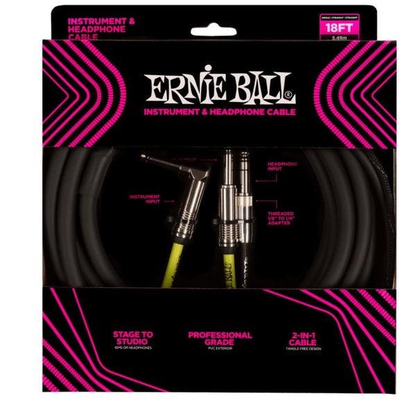 Ernie Ball Headphone Extension Cable 1/4 to 3.5mm - 10 Foot