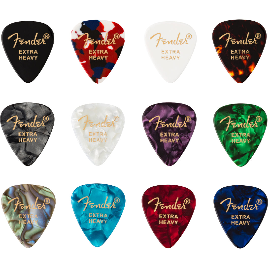 Fender Guitar Picks 351 Shape Celluloid Medley (12-Pack) - Extra Heavy