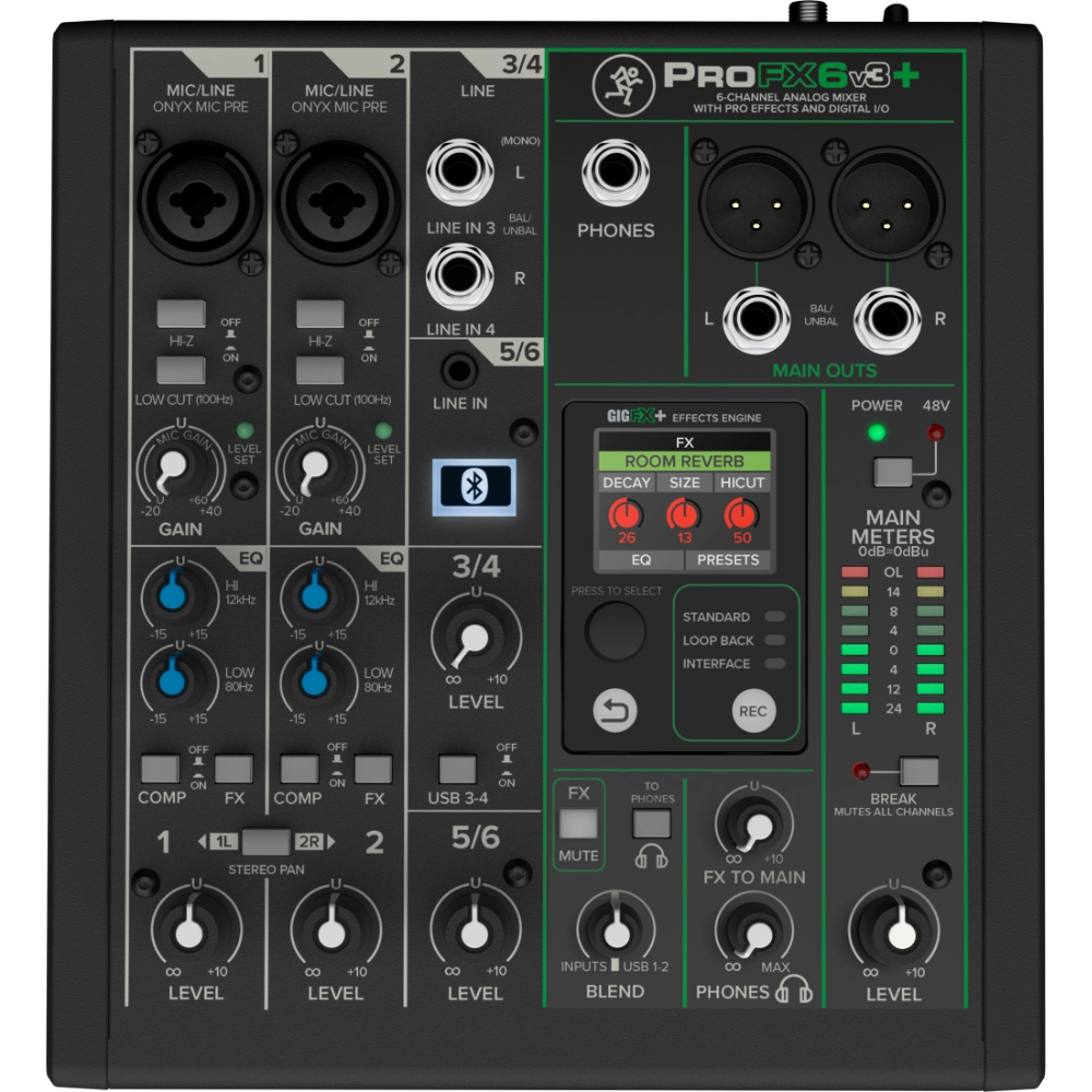 Mackie ProFX6v3+ 6-Channel Analog Mixer w/ Enhanced FX, USB Recording Modes, & Bluetooth