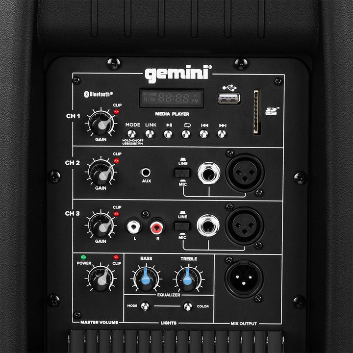Gemini AS-21 Active 15” Powered Speaker w/ Bluetooth & Party Light (Pack Includes Speaker Stand & Microphone)