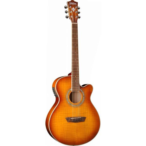 Washburn EA15ITB-A Festival Mini Jumbo w/Cutaway/Pickup,Ice Tea Flame Maple Top, Catalpa Back & Sides