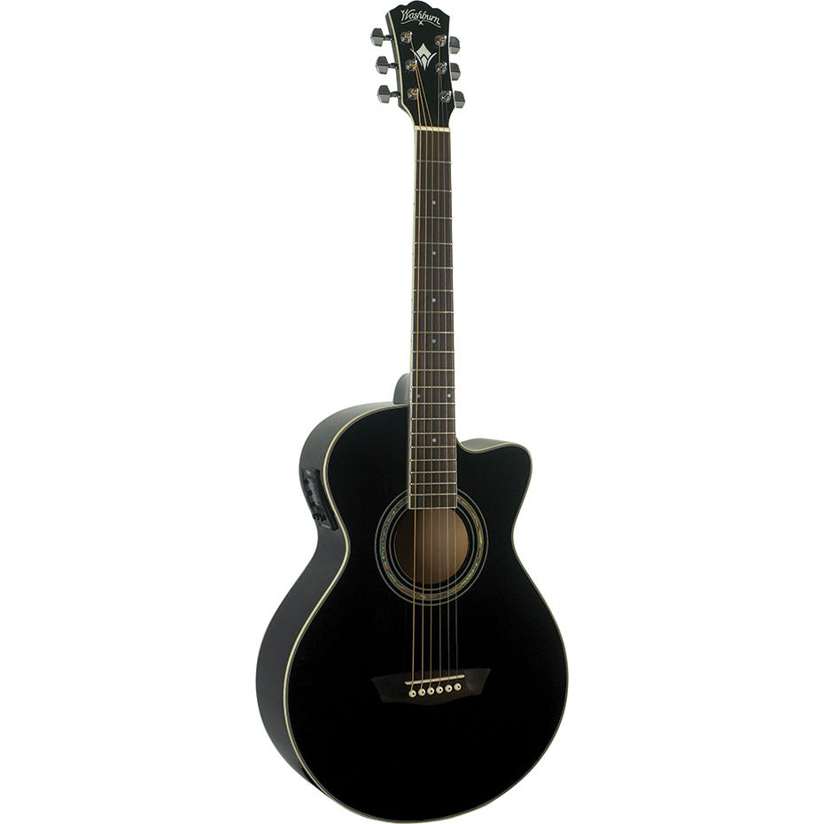 Washburn EA10B-A Festival Jumbo w/Cutaway/Pick Up,Black Basswood Top, Basswood Back & Sides