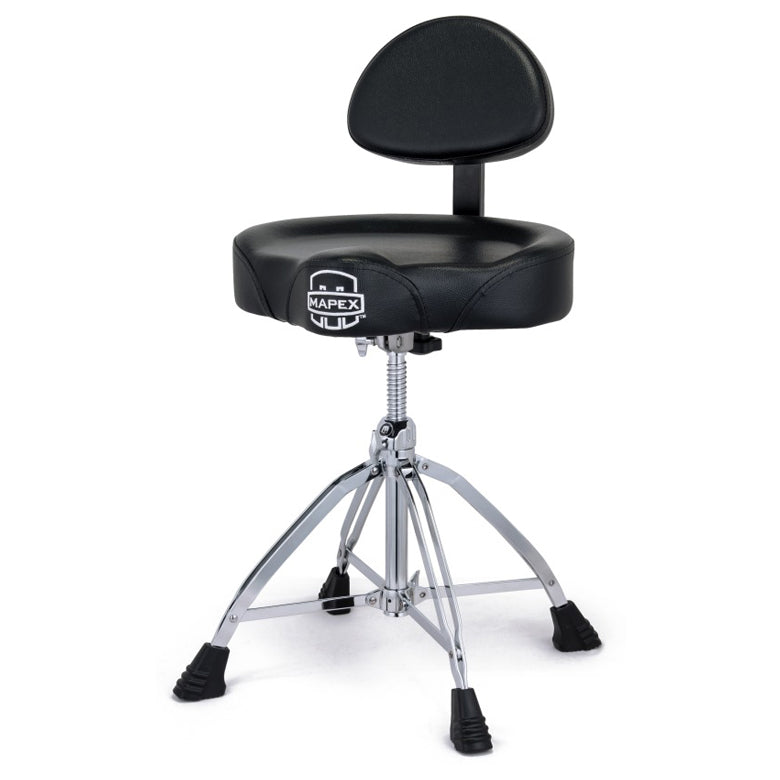 Mapex T875 Saddle Top Drum Throne with Back Rest and Double-Braced Quad Legs