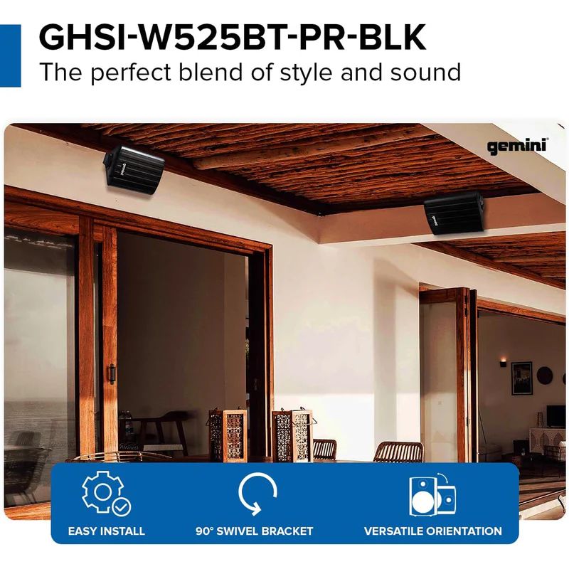 Gemini GHSI-W525BT-PR-BLK Pair of 5.25" Waterproof Mountable Outdoor Bluetooth Speakers