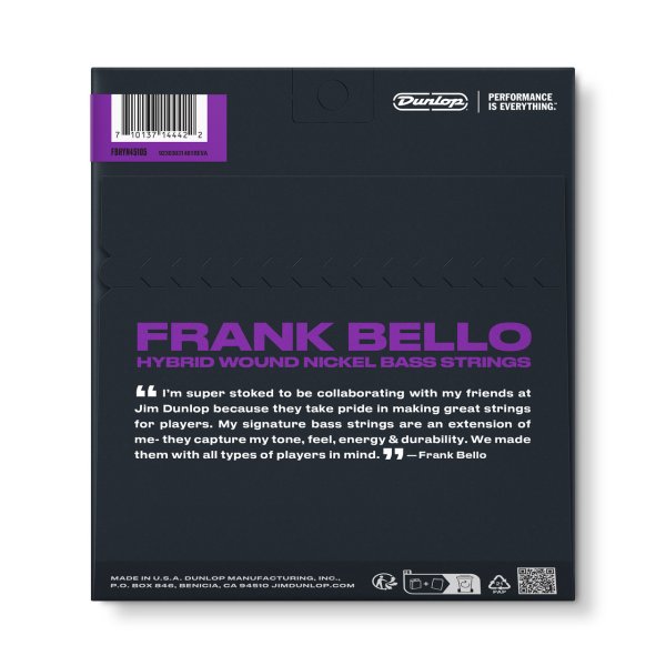 Dunlop FBHYN45105 Frank Bello Hybrid Wound Nickel Bass Strings 45–105