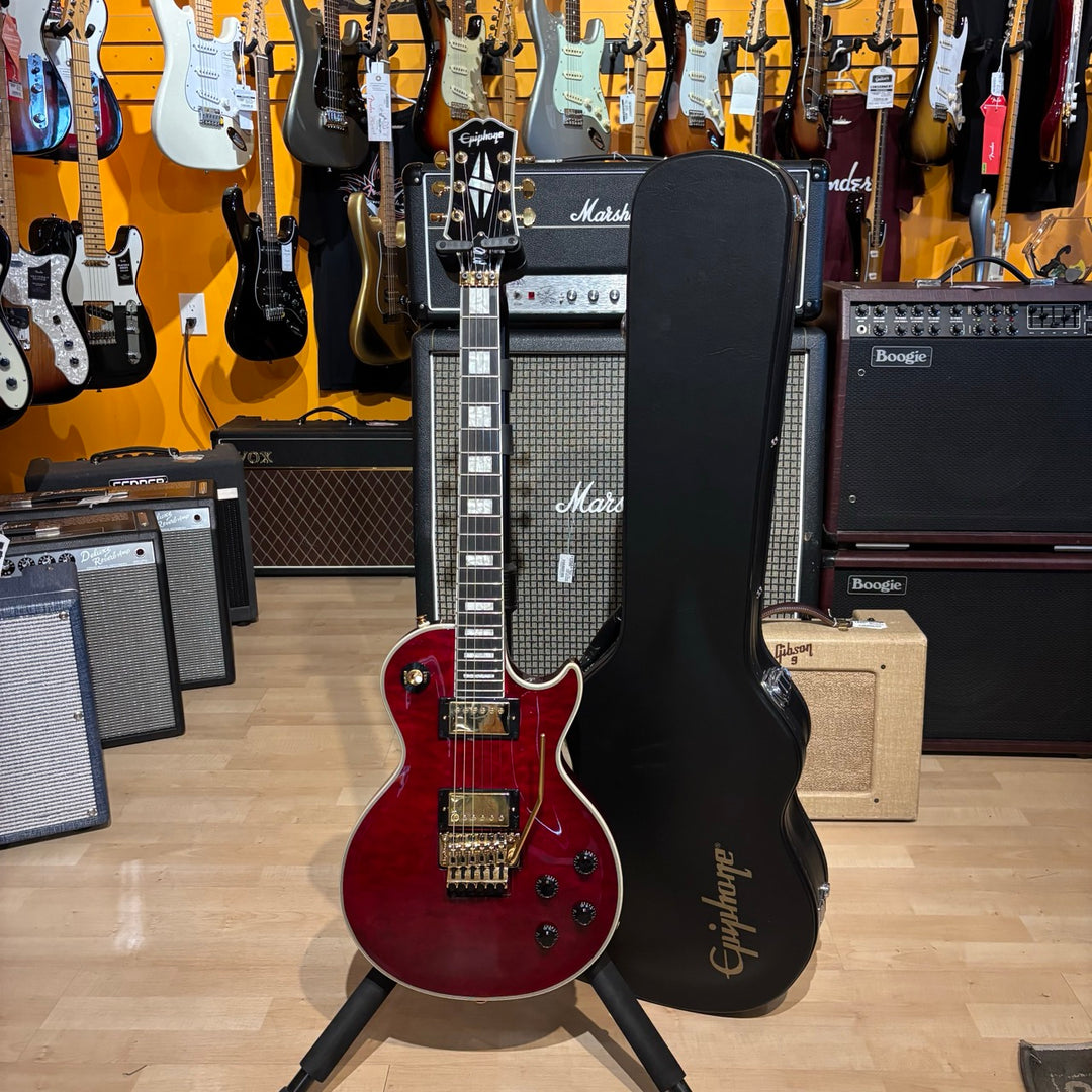 Epiphone - Alex Lifeson LP Axcess Quilt "Ruby Red" w/ Floyd Rose , OHSC & Candy (2022) - USED