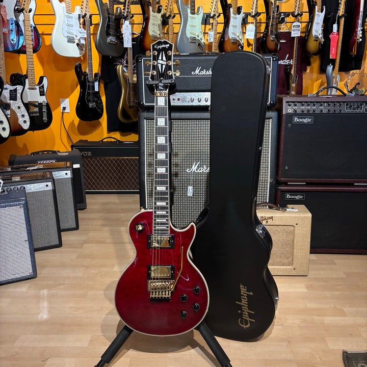 Epiphone - Alex Lifeson LP Axcess Quilt "Ruby Red" w/ Floyd Rose , OHSC & Candy (2022) - USED