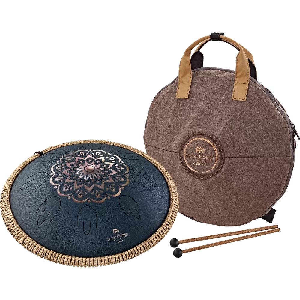 Meinl 16'' Octave Steel Tongue Drum, D Amara, Lasered Floral Design - Navy Blue