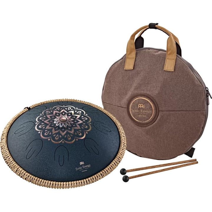 Meinl 16'' Octave Steel Tongue Drum, D Amara, Lasered Floral Design - Navy Blue