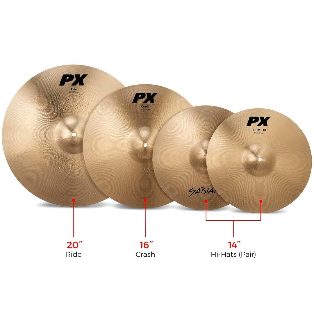 Pearl PX Cymbal Pack by Sabian 14” Hi-Hats, 16” Crash, 20” Ride