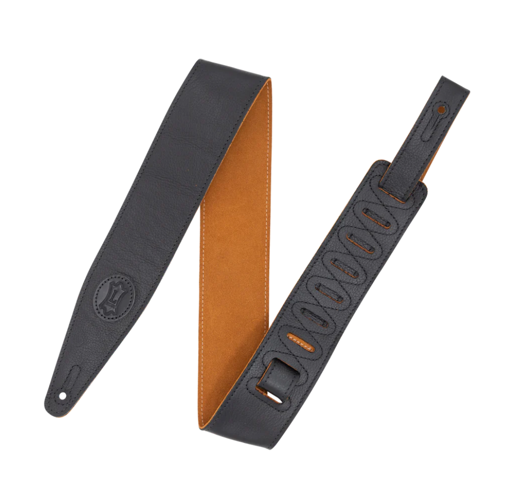 Levy's MGS317ST-BLK-HNY 2.5" Black Leather Guitar Strap with Honey Suede