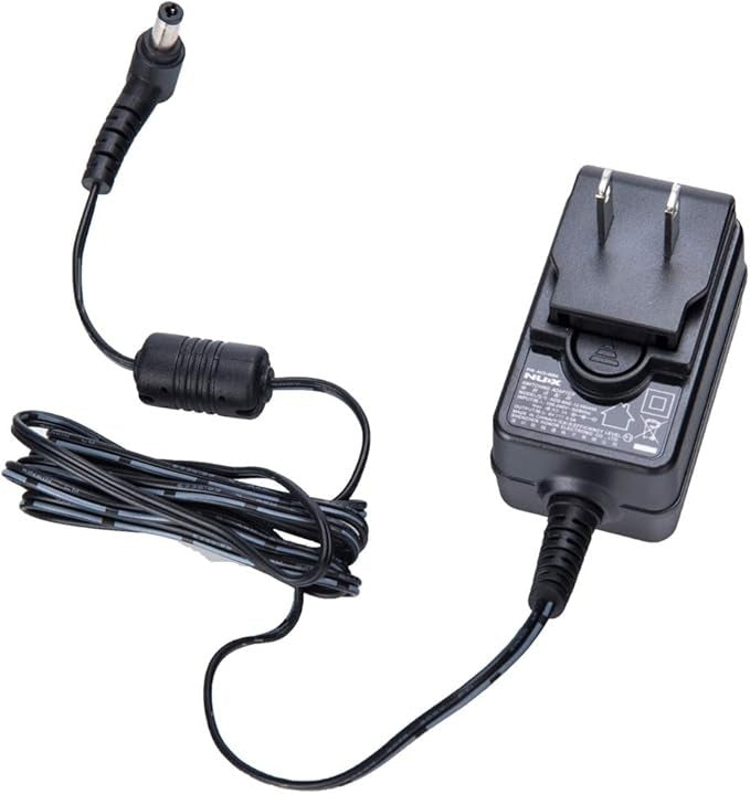 The NUX ACD-006A is a 9V 500mA DC center-negative switching power adapter designed for guitar pedals. It features low-noise, low-ripple performance, and universal 100-240V input for worldwide use. The unit includes switchable plugs for US, EU, and AU compatibility