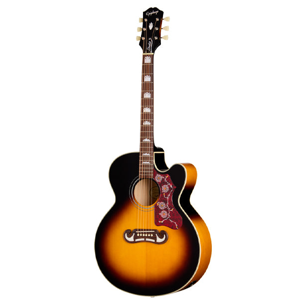 Cutaway J-200 Studio acoustic/electric with maple back and sides in Vintage Sunburst finish.
