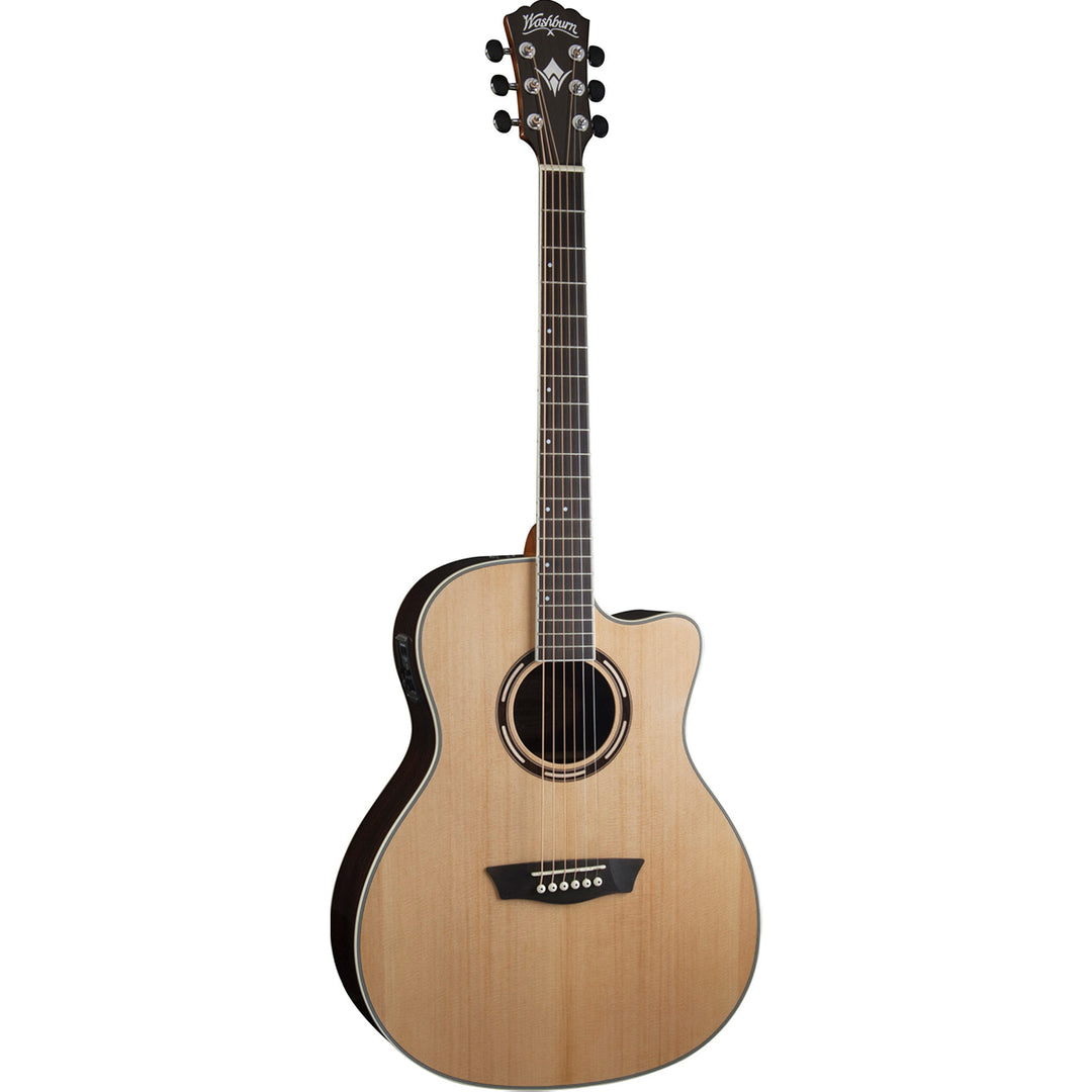 Washburn AG70CEK-A Apprentice Grand Auditorium w/Cutaway/Pickup/Case,Natural Solid Spruce Top, Ovankol Backs & Sides