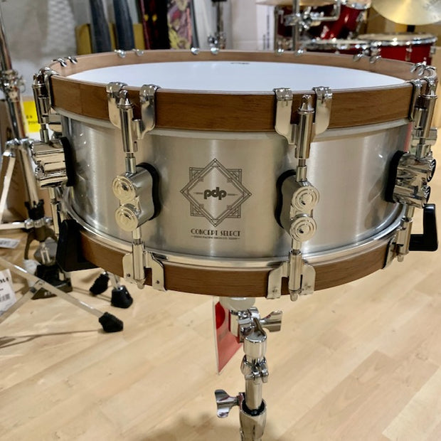 PDP Concept Select 5x14 Snare Drum - Aluminum with Walnut Wood Hoops