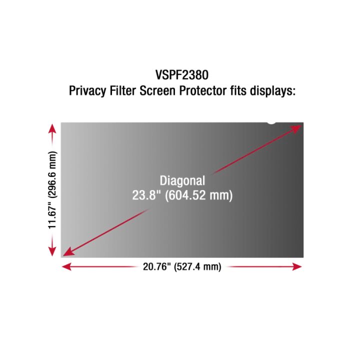Viewsonic VSPF2380 23.8" Privacy Filter  16:9 LCD Monitor, Anti-Glare & Scratch Resistant, Black