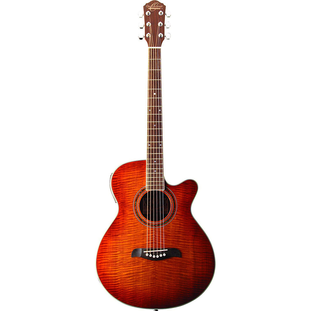 Oscar Schmidt OG10CEFYS-A Acoustic Guitar Concert Size Thin Body Flame Yellow Sunburst