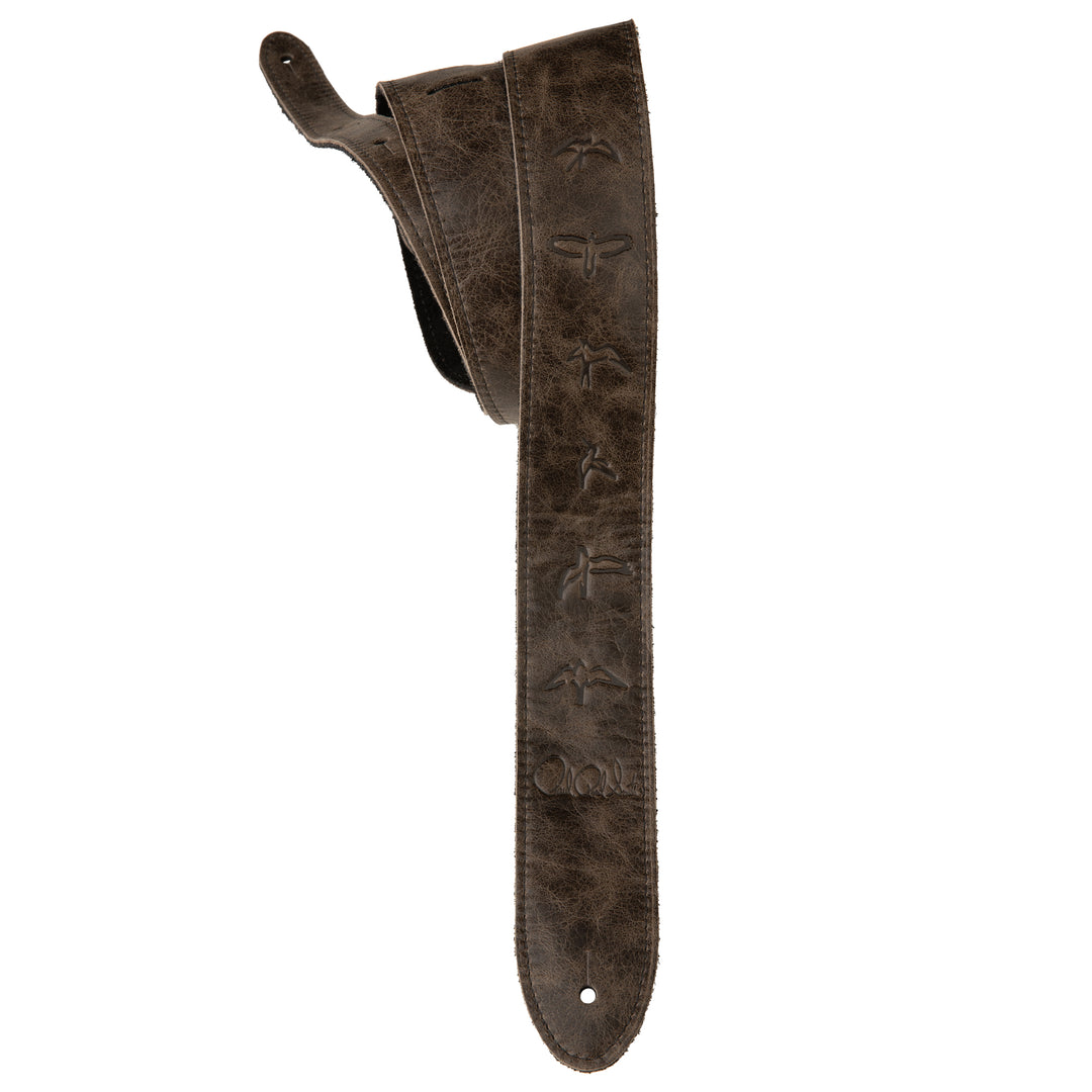 PRS Premium Leather 2" Strap Embroidered Birds - Worn Black