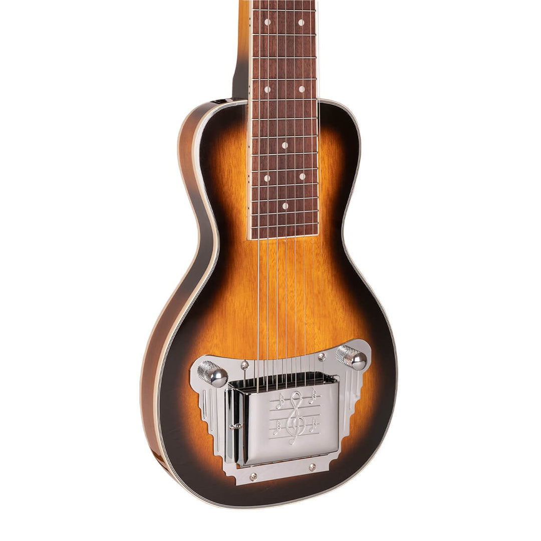 The Gold Tone LS-8 evokes the Oahu Tonemaster, one of the most revered lap steels of the 1950s. Our version is so close to the original that owners of Oahu instruments buy LS-8 pickups and hardware from us for use in the restoration of their prized guitars. The LS-8 is set up for F6 tuning (DFACDFAC) but other tunings can be accommodated by installing strings that are gauged for those tunings.