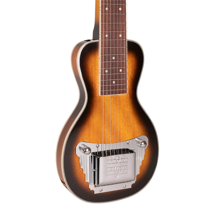 The Gold Tone LS-8 evokes the Oahu Tonemaster, one of the most revered lap steels of the 1950s. Our version is so close to the original that owners of Oahu instruments buy LS-8 pickups and hardware from us for use in the restoration of their prized guitars. The LS-8 is set up for F6 tuning (DFACDFAC) but other tunings can be accommodated by installing strings that are gauged for those tunings.